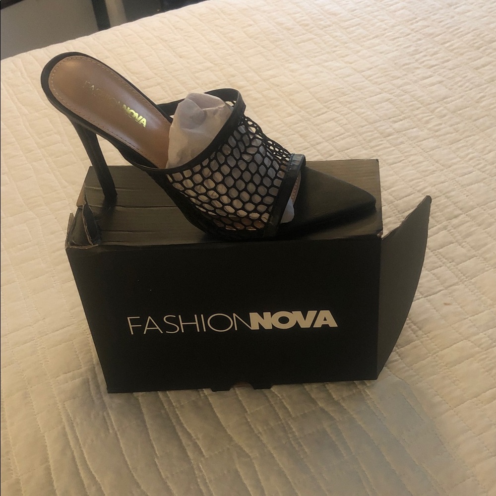 Fashion Nova Black Mesh Pointed-Toe Stiletto Mules